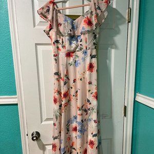 Pink floral A-line formal dress